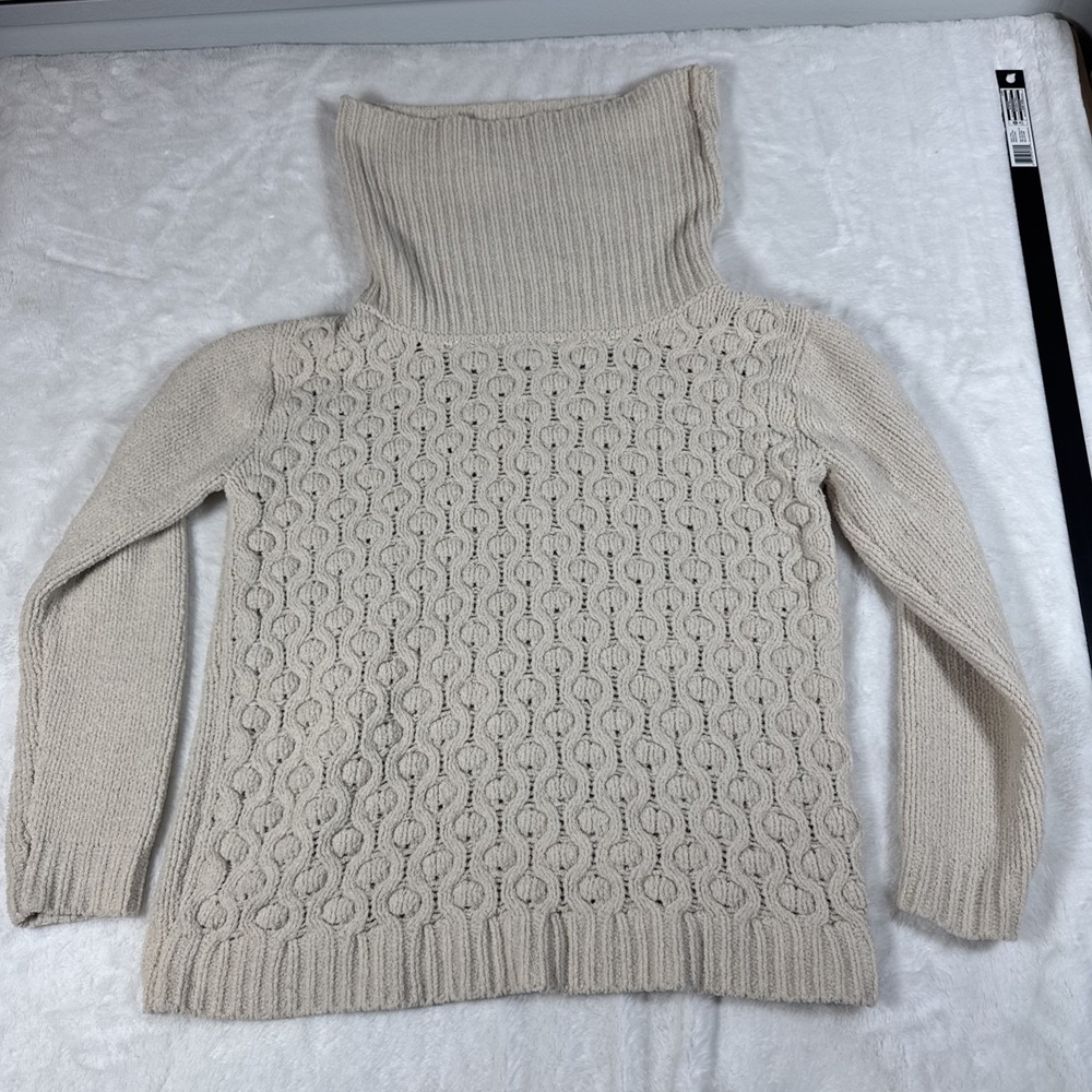 Moon & Madison Cozy Cowl Neck Cable Knit Pullover Sweater Ivory Size L